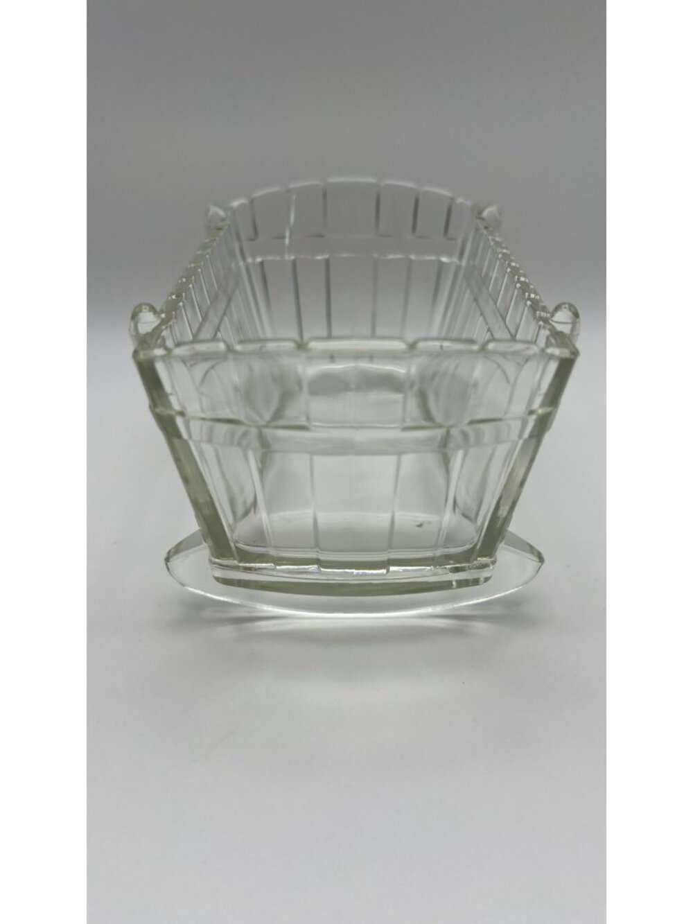Vintage Glass Footed Rectangular Dish With Ribbed Design Clear Finish Decorative - Picture 3 of 6